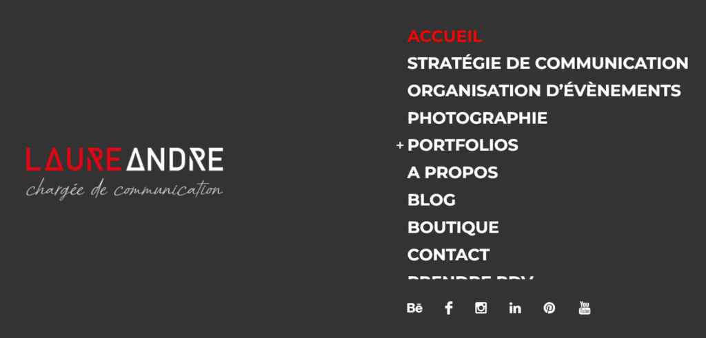 Menu déroulant du site de Laure André